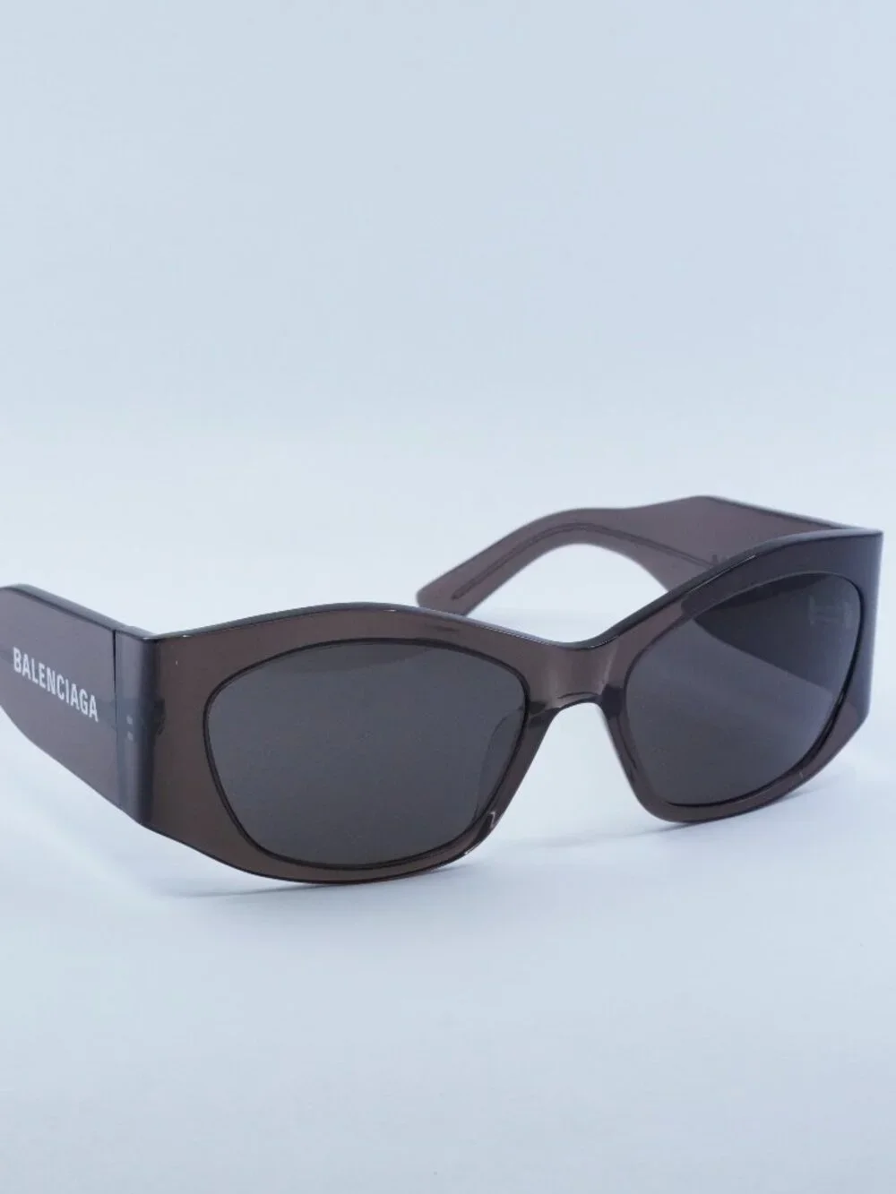 Balenciaga BB0329S 004 Cat Eye Sunglasses - Transparent Dark Mauve/Grey